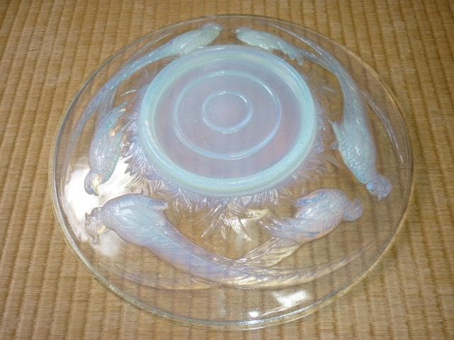 極希少 美品 1920年代 仏製◆サビノ工房作 オパールセントガラス『キジ』大皿