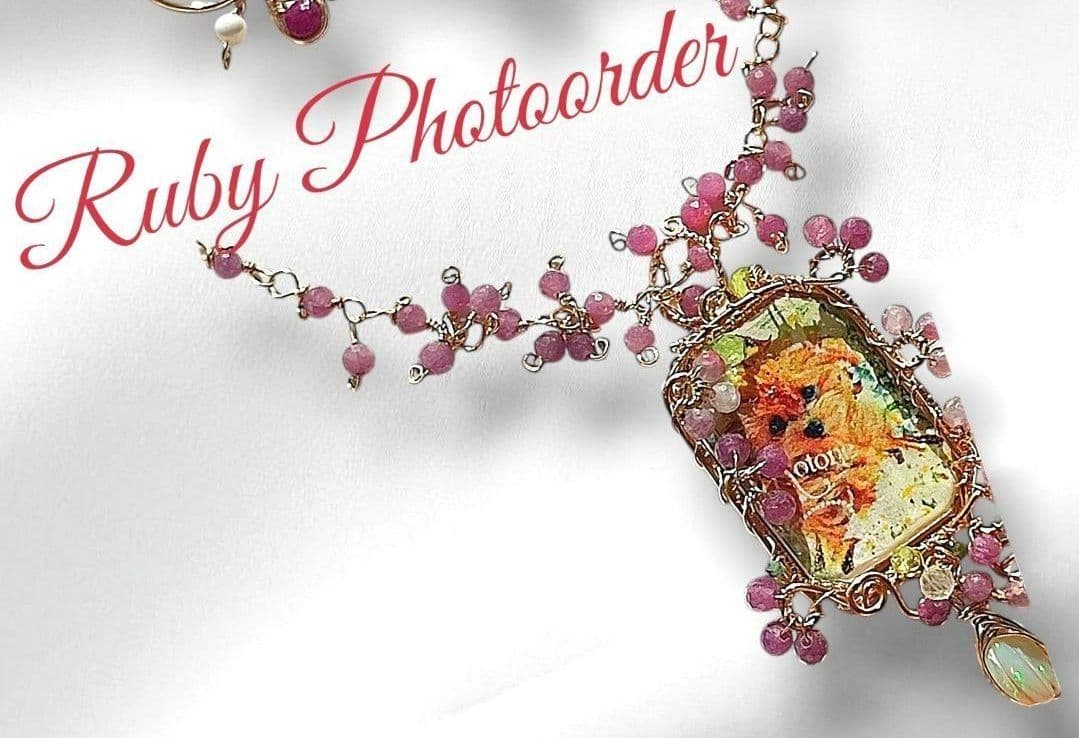 14kgf うちの子【写真ネームオーダー ルビー ピンクオパールネックレス】