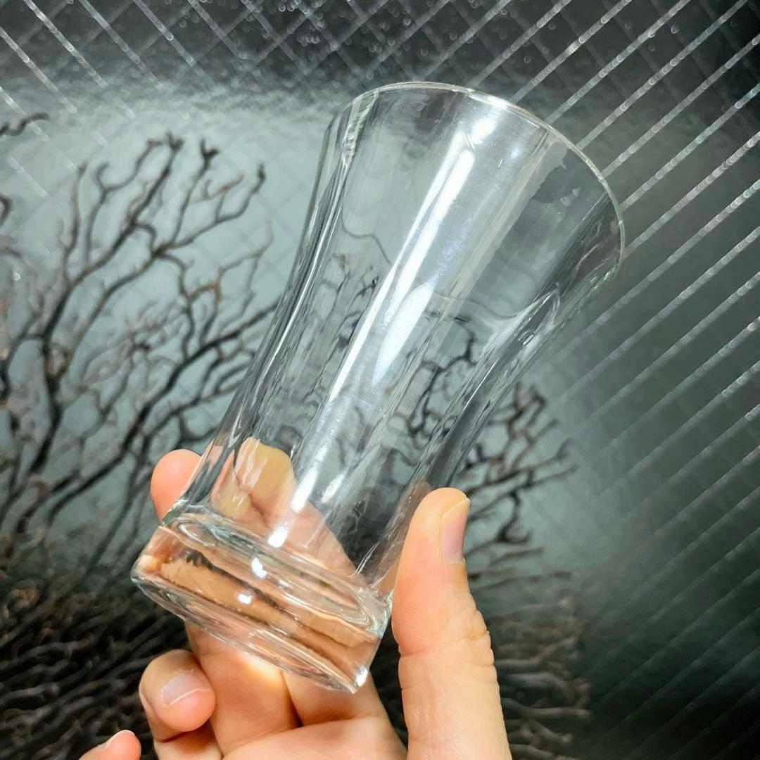 骨董　時代ガラス　薄張り　縞模様　ラッパ型　朝顔造り　ピルスナー　コップ　ウラン