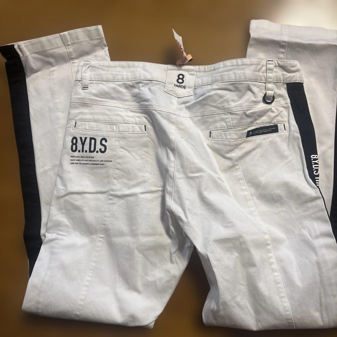 8YARDS ハチヤーズ ストレッチ ゴルフパンツ 白×黒 XL