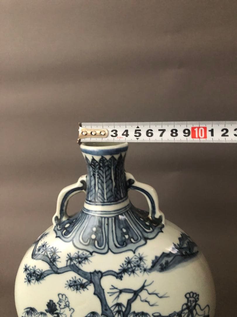 中国骨董古美術　染付 青花唐人景紋 扁壺 アンティーク