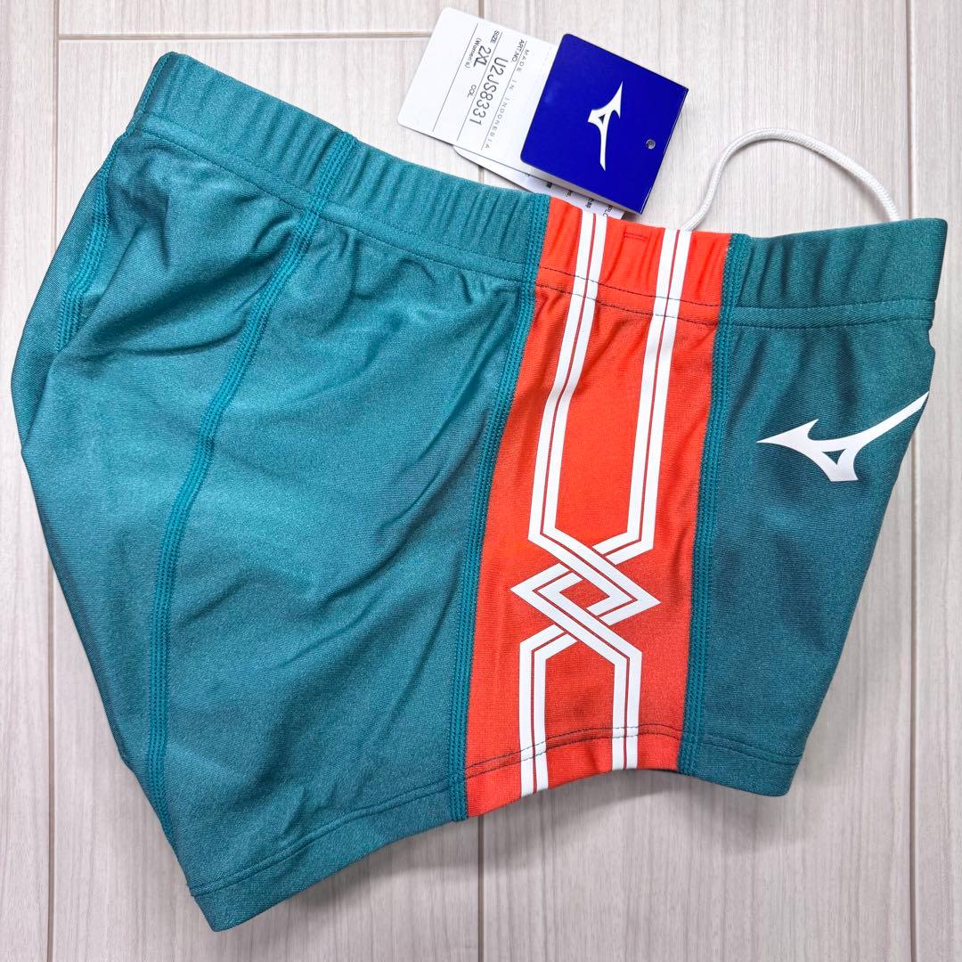 ミズノ　女子陸上レーシングショーツ(スパッツ型)　2XL　Rグリーン×オレンジ