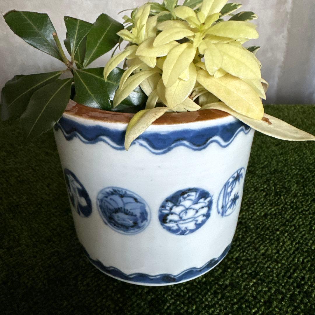 江戸後期〜明治期 古伊万里 染付丸文火入れ プランターに！　K285