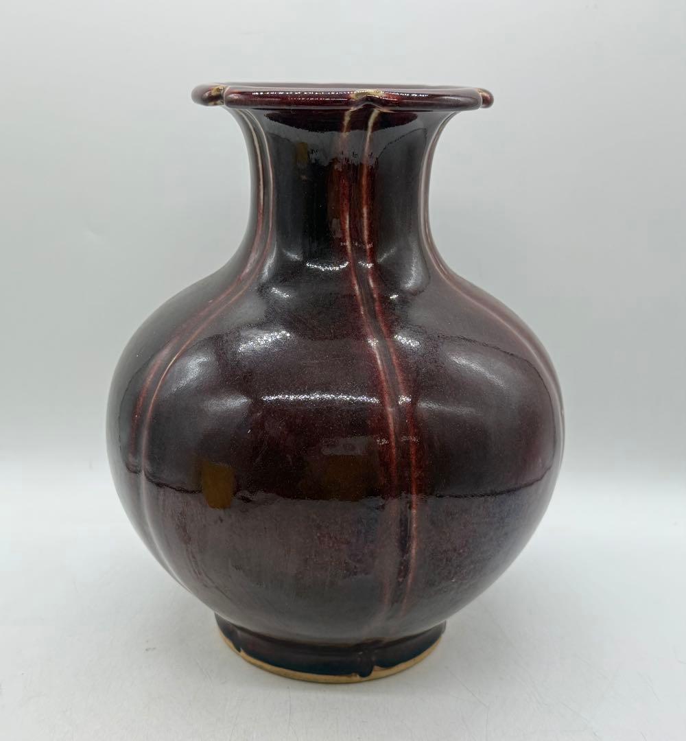 中国　雍正年製　辰砂釉花口瓶　紅釉　送料込み251202