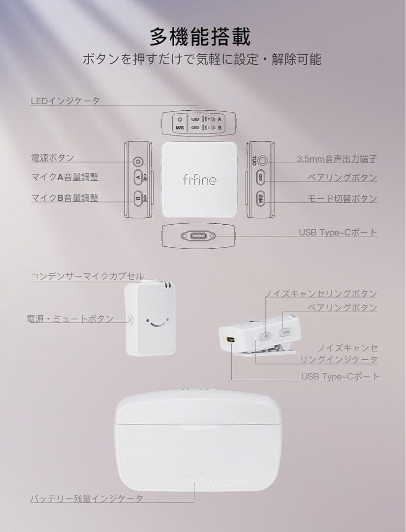 FIFINE ワイヤレスマイク ピンマイク