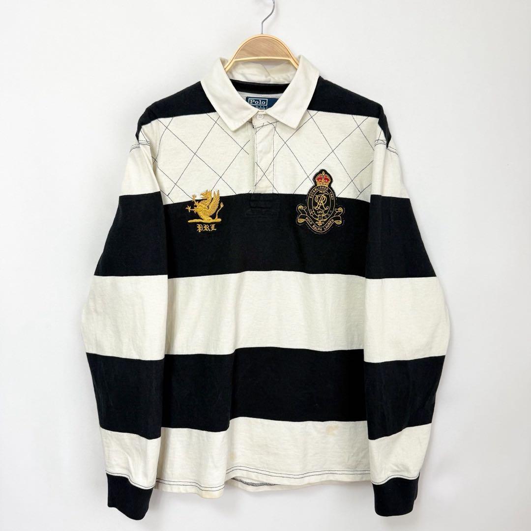 ポロバイラルフローレン エンブレム 刺繍 ボーダー ラガーシャツ S84b