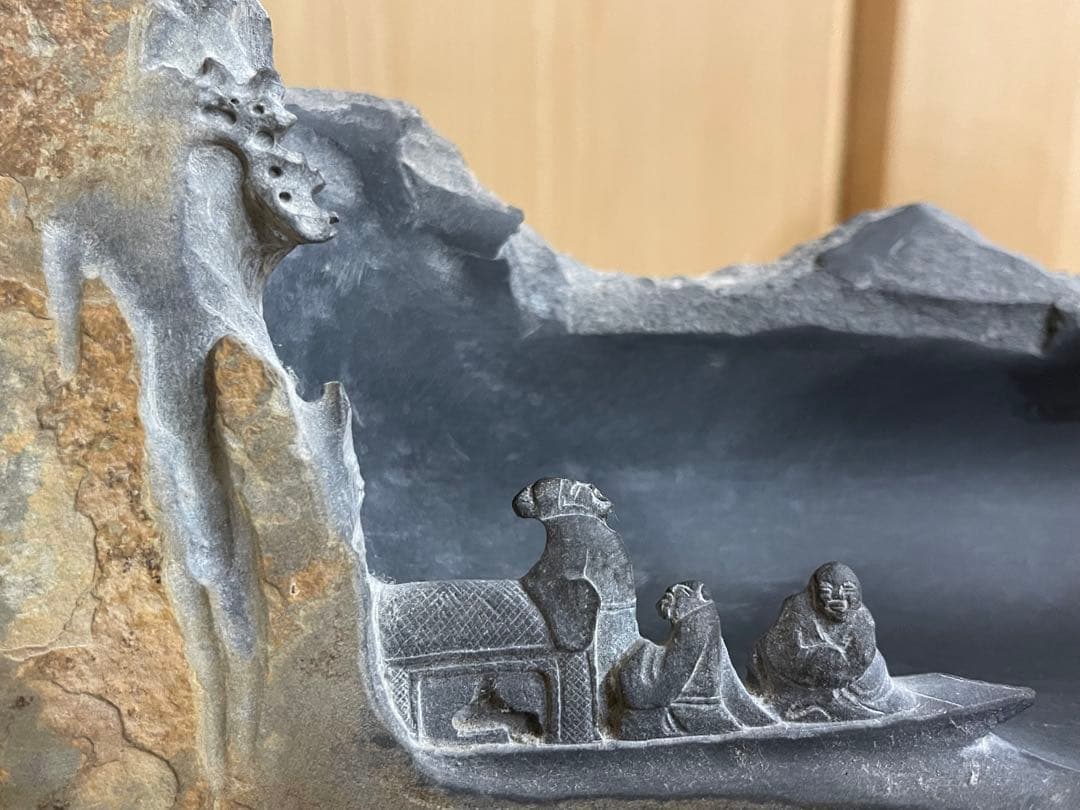 中国大型硯「立体彫赤壁夜遊図」横約 63cm×高さ約31cm重さ約17kg