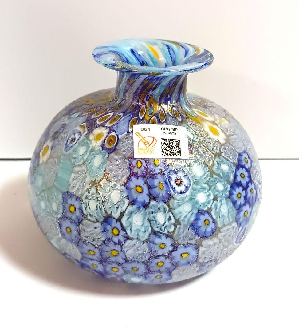 【美品】ITALY MURANO ミルフィオリ ベネチアンガラス 金彩 花瓶