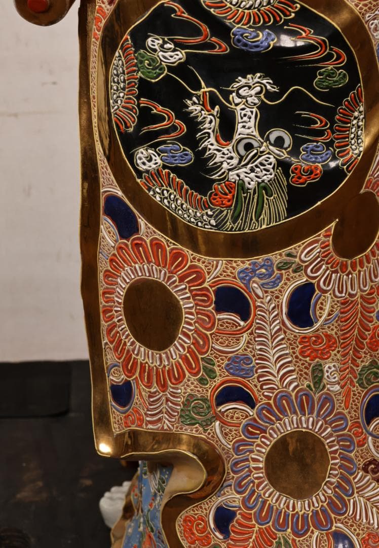 R　九谷焼　八幡窯　特大　色絵金彩観音菩薩像　置物　高90㎝　重さ15㎏