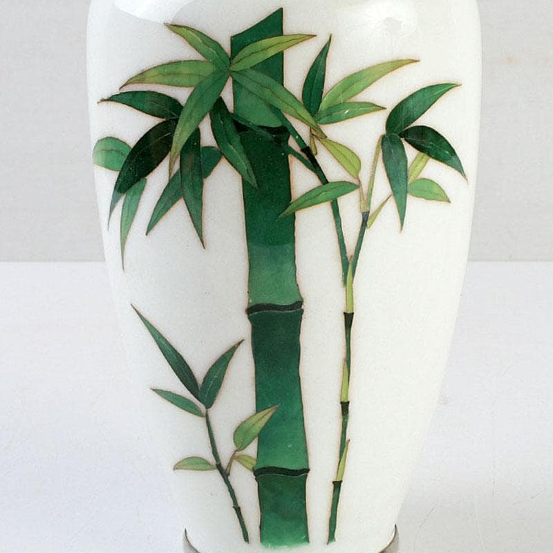 七宝焼　白地竹文　花瓶　時代箱　V　9506