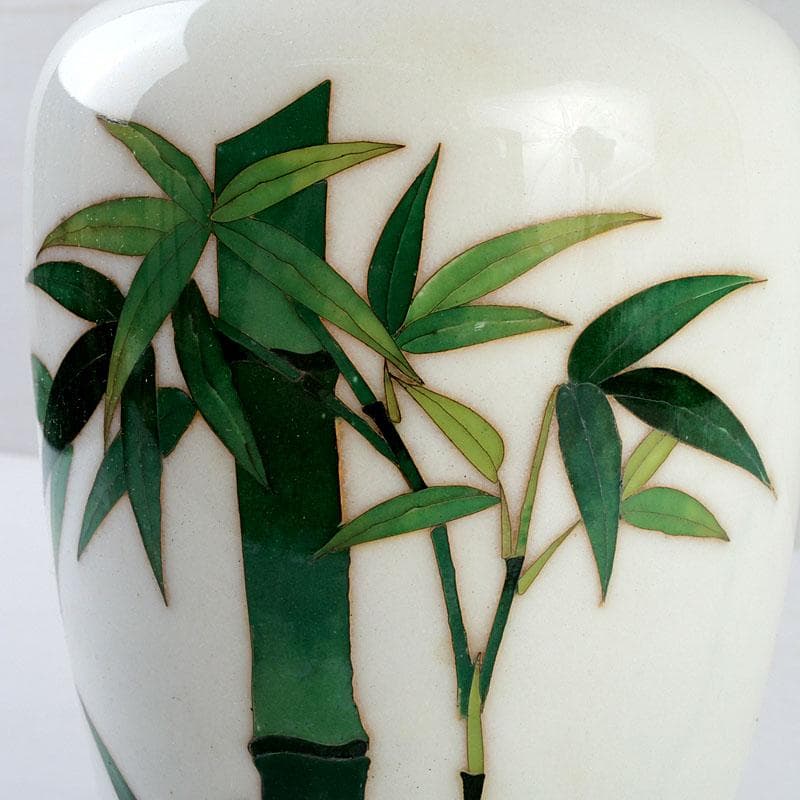 七宝焼　白地竹文　花瓶　時代箱　V　9506