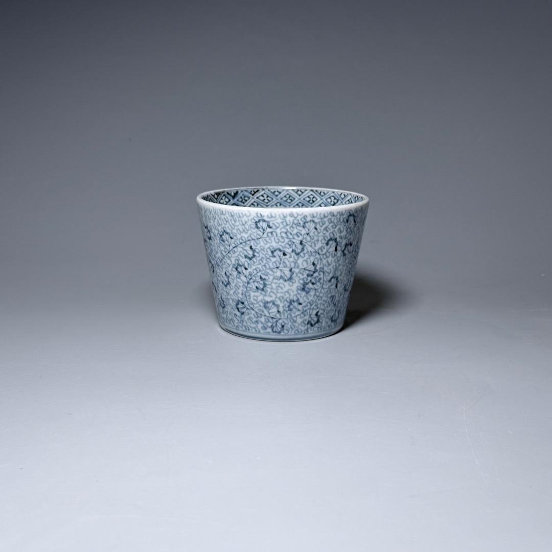 藍柿右衛門　古伊万里　染付微塵唐草そば猪口　向付　渦福　極細密絵付け