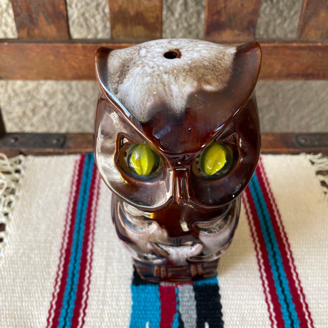 希少品！70sアメリカアンティーク　フクロウの陶器置物　USAヴィンテージ梟雑貨