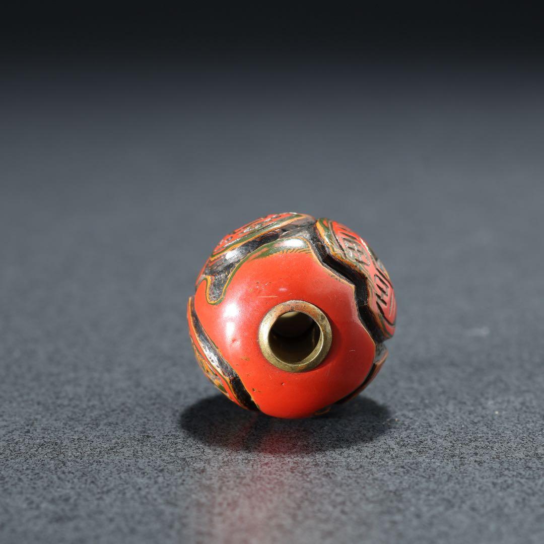 緒締め玉　堆朱　古銭文様　骨董　胴乱　印籠　R1439