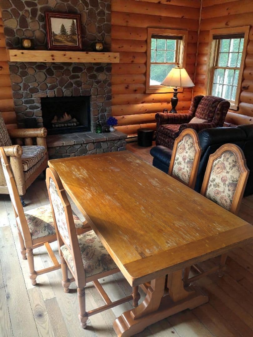 【英国アンティーク調】ダイニングチェア ゴブラン織 花柄 鋲打ち 木製　4/4