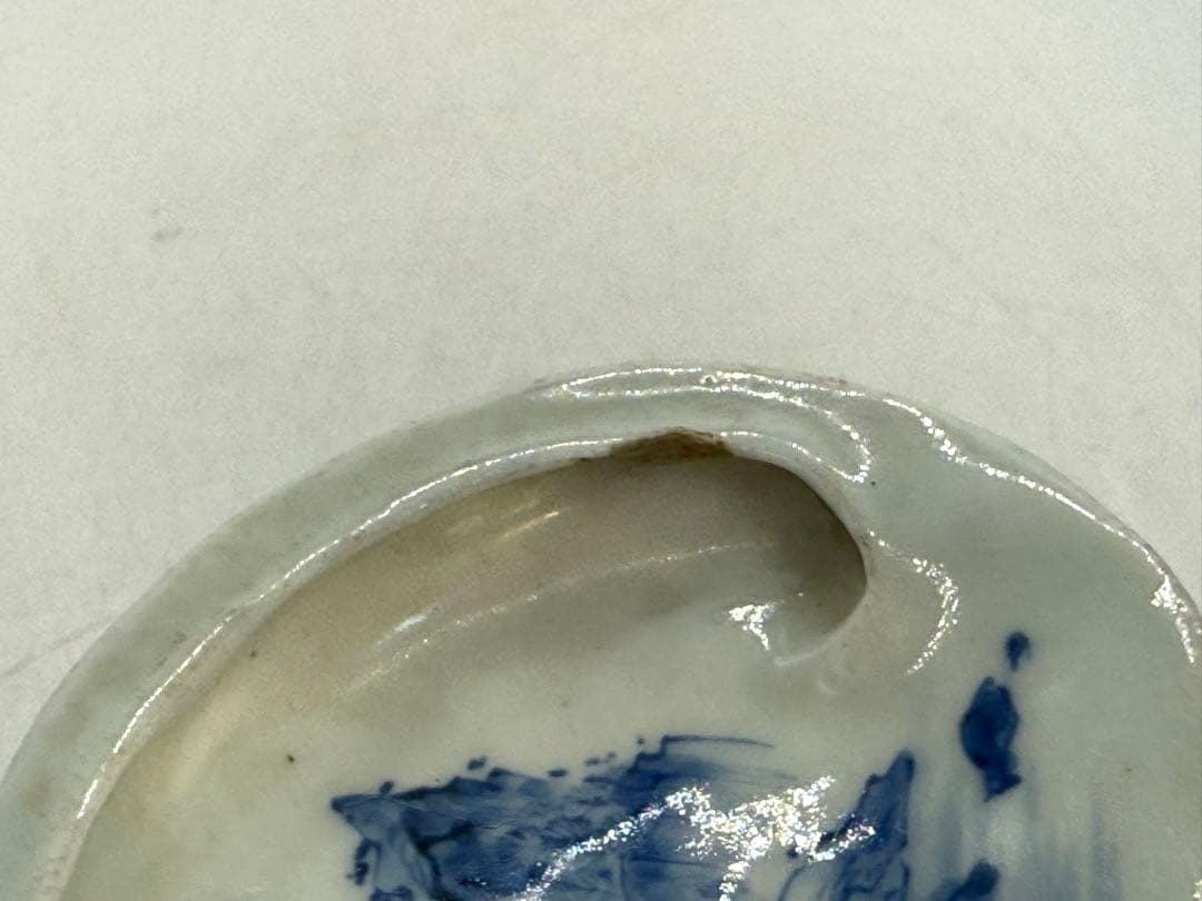 江戸　古伊万里　染付　鮑形山水人物紋小皿6点　　送料込み260130