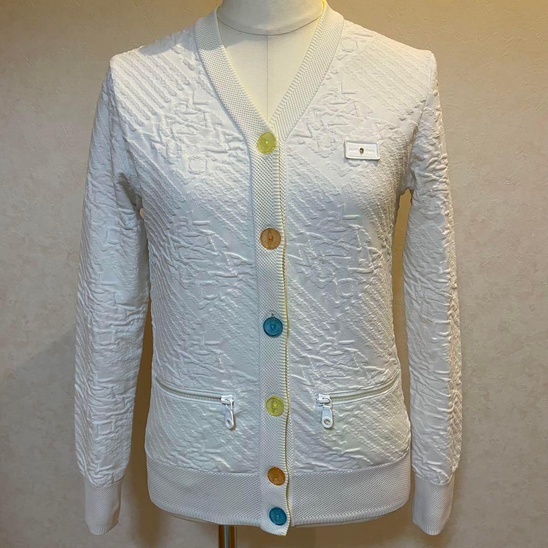 【美品】マークアンドロナ MARK&LONA カーディガン 総柄 ホワイト系 S