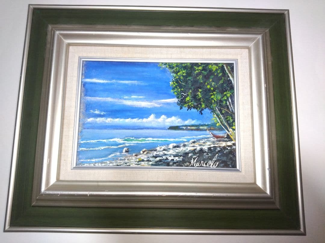 絵画、油彩、SM号、海辺、真作、肉筆、額縁。