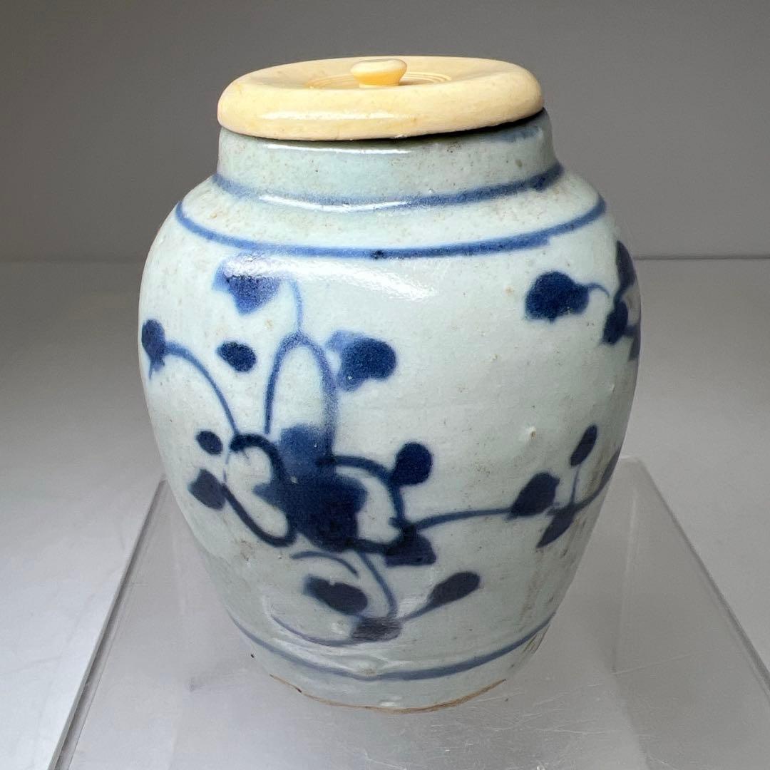 中国明時代　古染付茶入　木箱付　高さ約8㎝　東Y7-1226☆2Fタエサカ