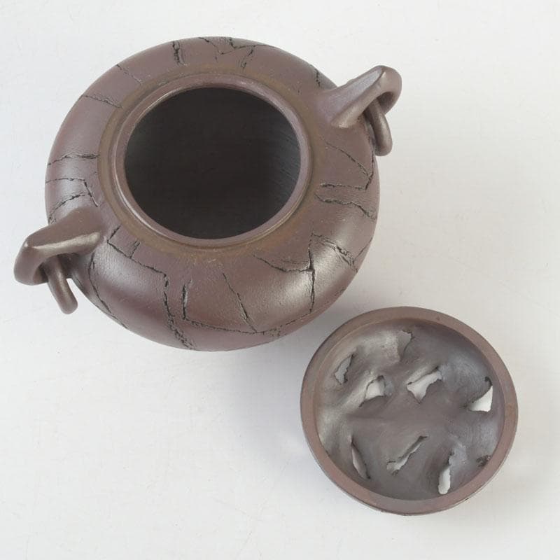 常滑焼　小西洋平作　切練込　香炉　透かし蓋　共箱　V　9623