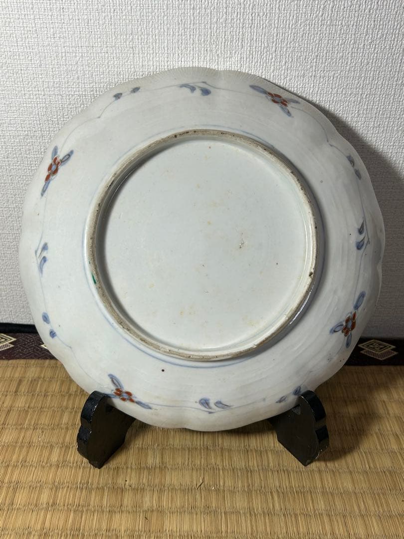 古伊万里色絵七寸皿　4枚 唐子　唐草図　明治時代初期