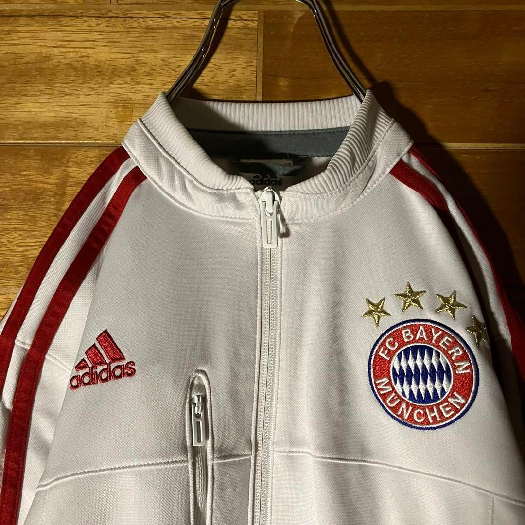 adidas　バイエルン　トラックジャケット　ジャージ　白　赤　刺繍ロゴ