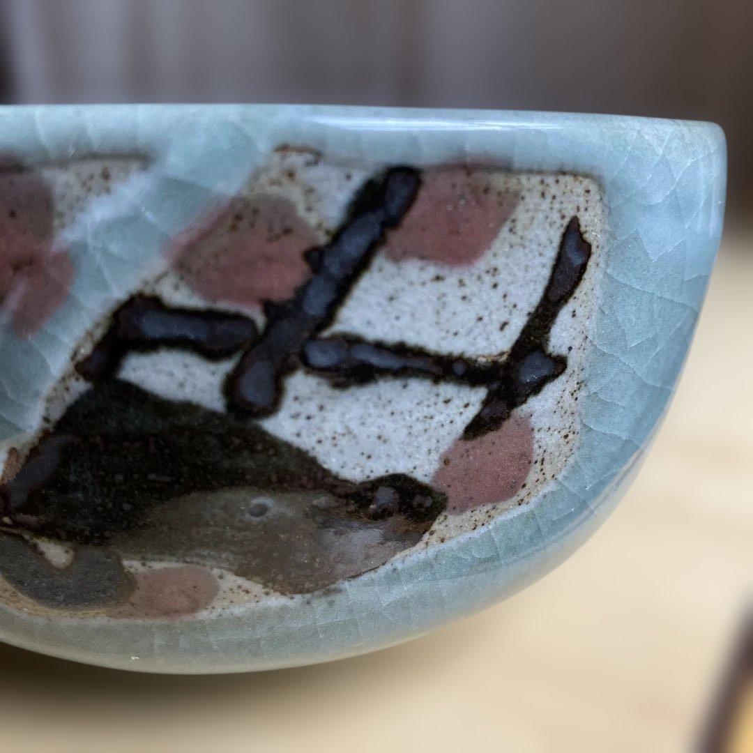 新田邦彦　老梅　古木　紅梅　抹茶碗　九谷焼　九谷彦　灰緑　モスグレイ　お正月