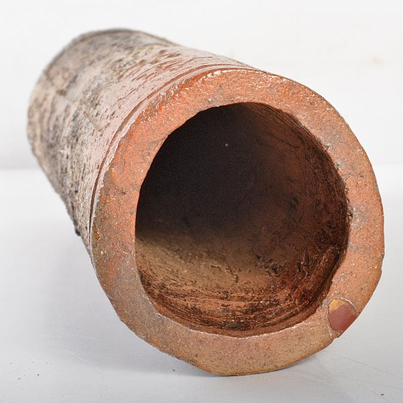 備前焼　老龍鱗　八十翁鶯谷庄米造　経筒花生　時代箱付　V　R5379