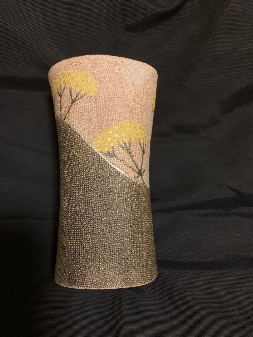 【共箱・落款】日展会員 伊藤東彦 益子焼 布目象嵌ジョッキ「女郎花」名工の傑作