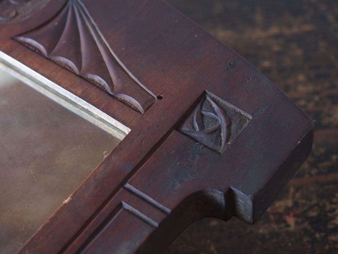 木製フレームの古い鏡 アールデコ 高31cm#家具 工藝/K398