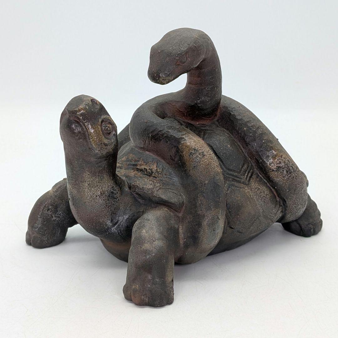 廬山窯 武用君彦 備前焼 干支置物「己巳」 共箱共布 巳年 亀蛇 ヘビ 在銘