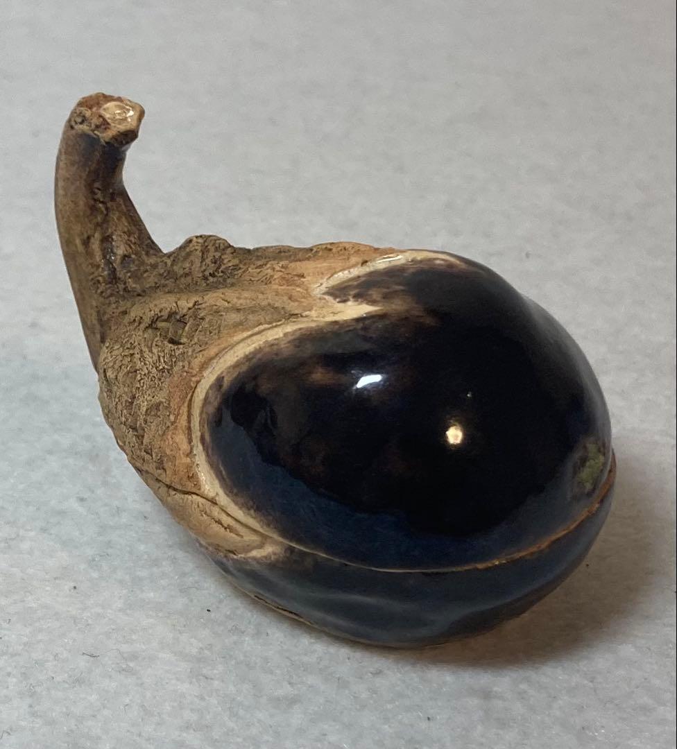 B394h「茄子 香合」佐々木二六作　共布共箱　松柏庵　天神蟹　愛媛　茶道具