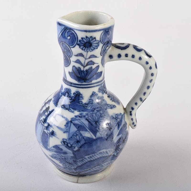 中国　青花　山水人物文　水注瓶　C　R7882