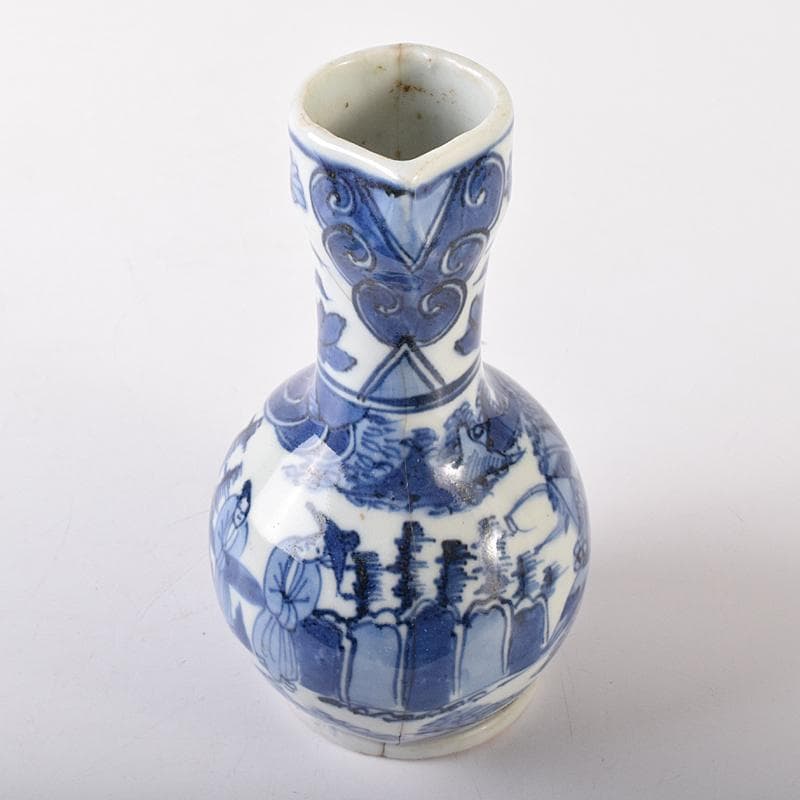 中国　青花　山水人物文　水注瓶　C　R7882