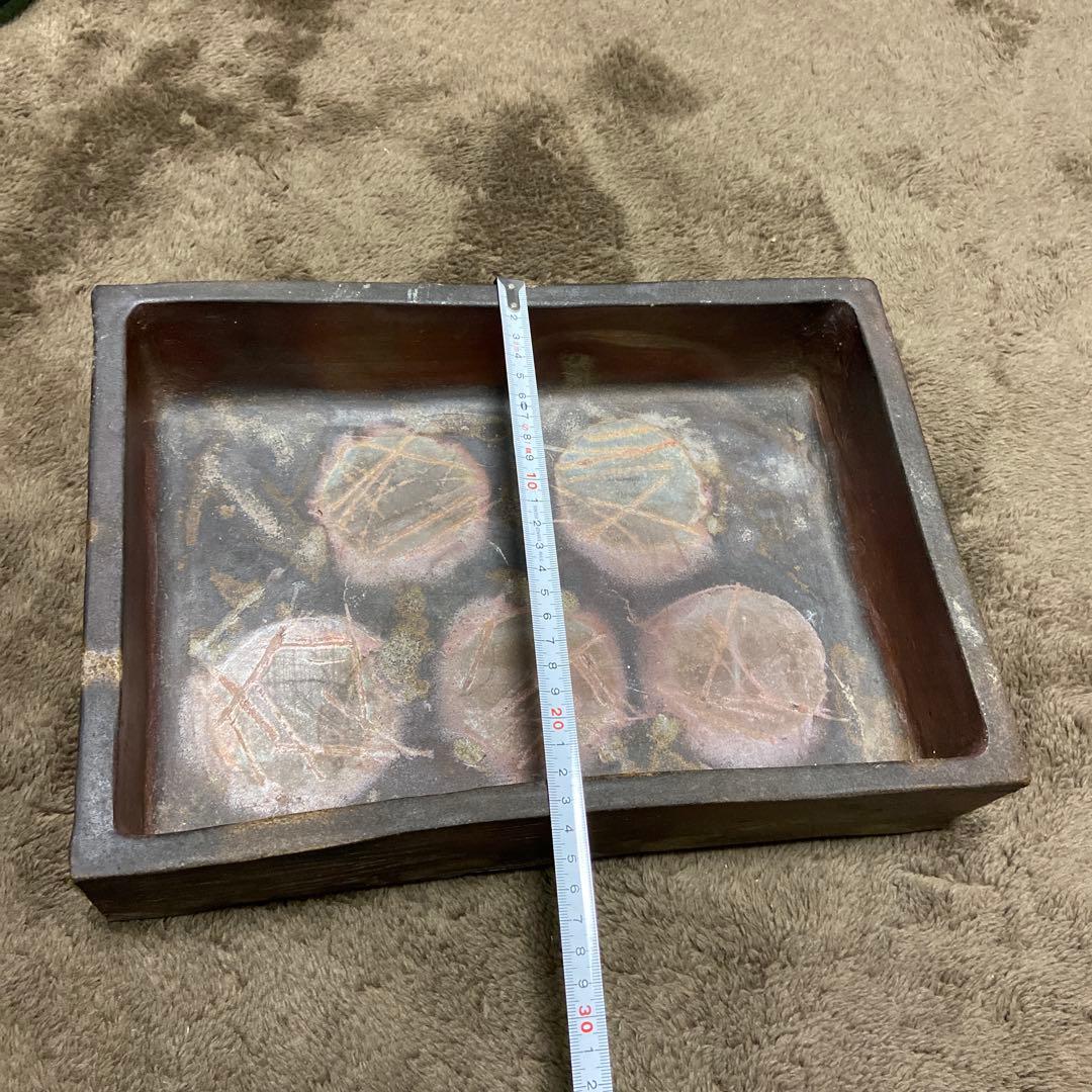 備前焼　大型　水盤　花器　角鉢　華道　生花　34.5センチ