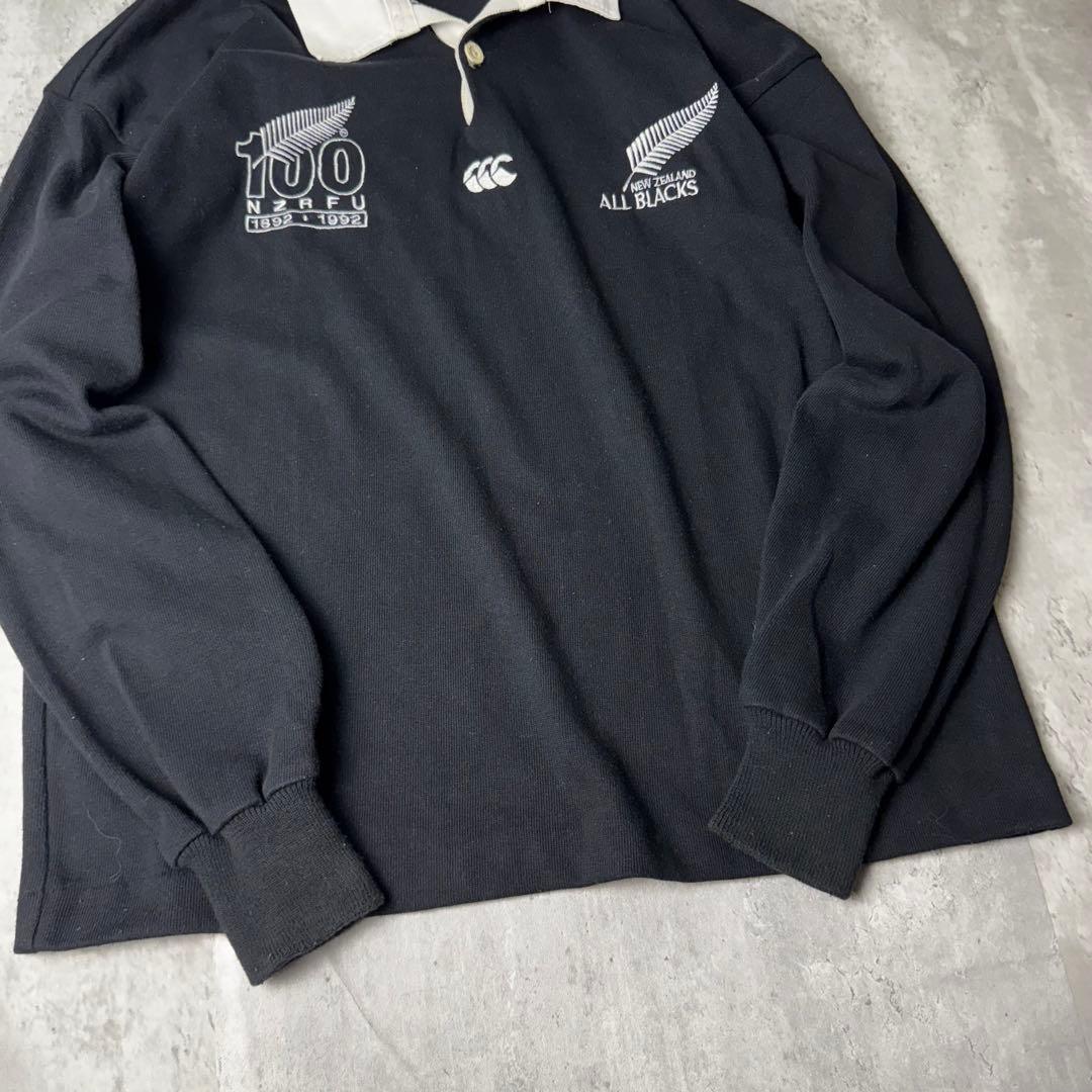 【100周年】CANTERBURY 刺繍ロゴ ALL BLACKS ラガーシャツ