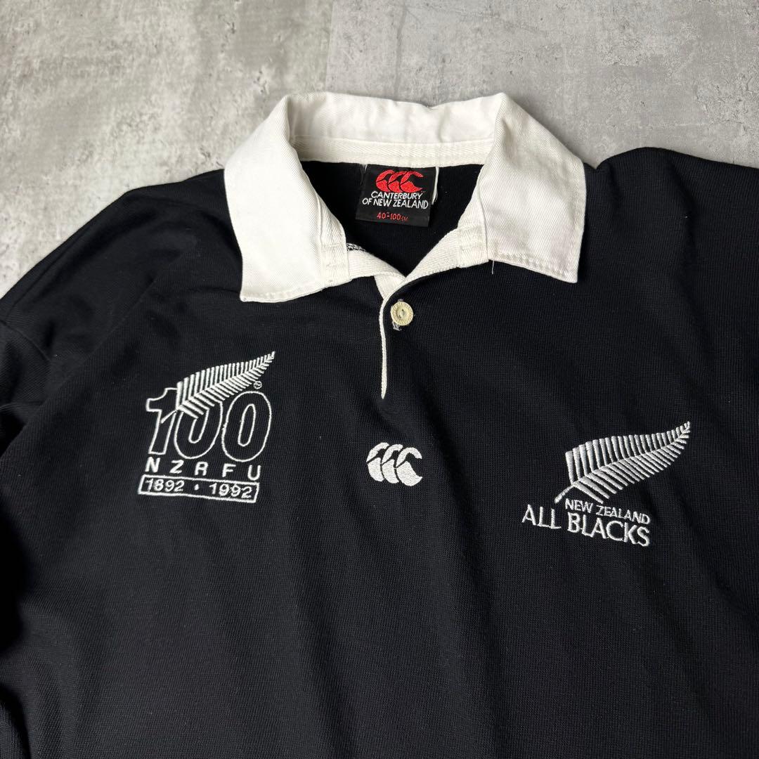 【100周年】CANTERBURY 刺繍ロゴ ALL BLACKS ラガーシャツ