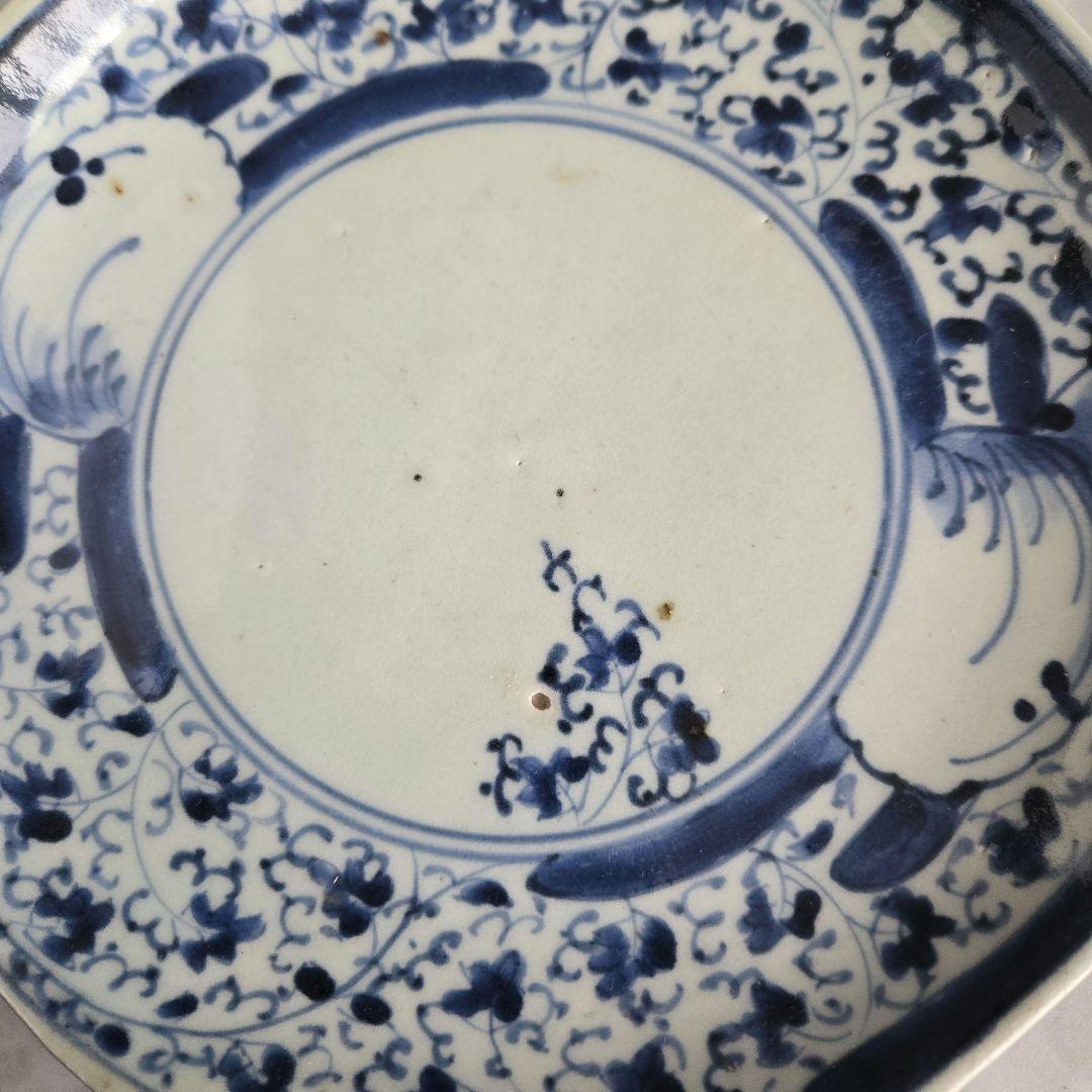 古伊万里　染付　七寸皿　江戸　花唐草　金直し　雪輪　金継ぎ　骨董　アンティーク