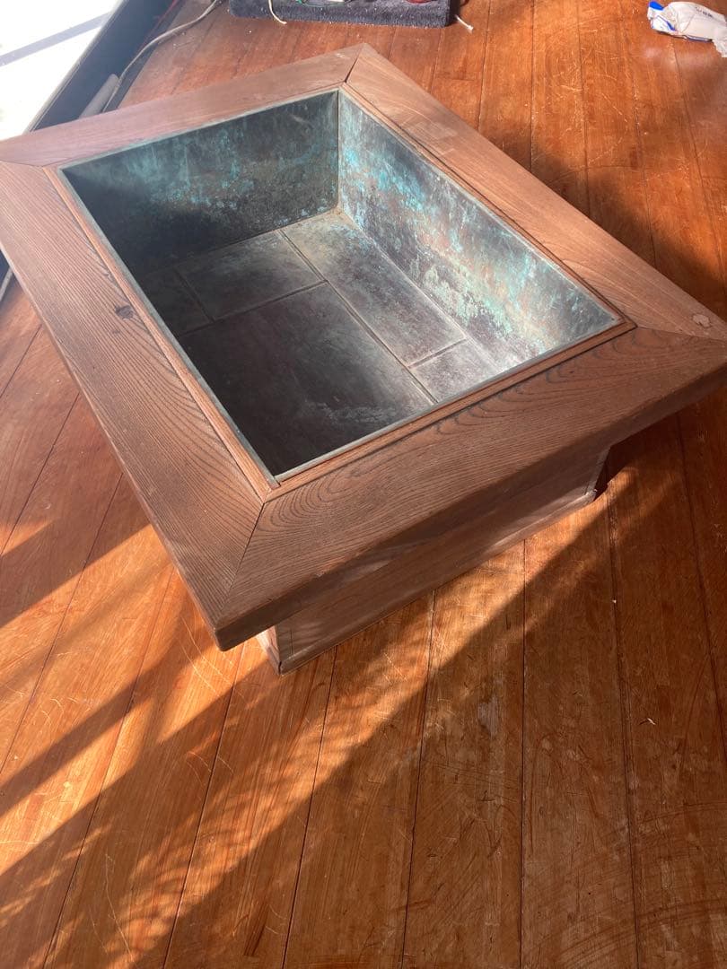 アンティーク 長火鉢 木製 銅火鉢 欅（ケヤキ） 時代家具古民具大型74センチ