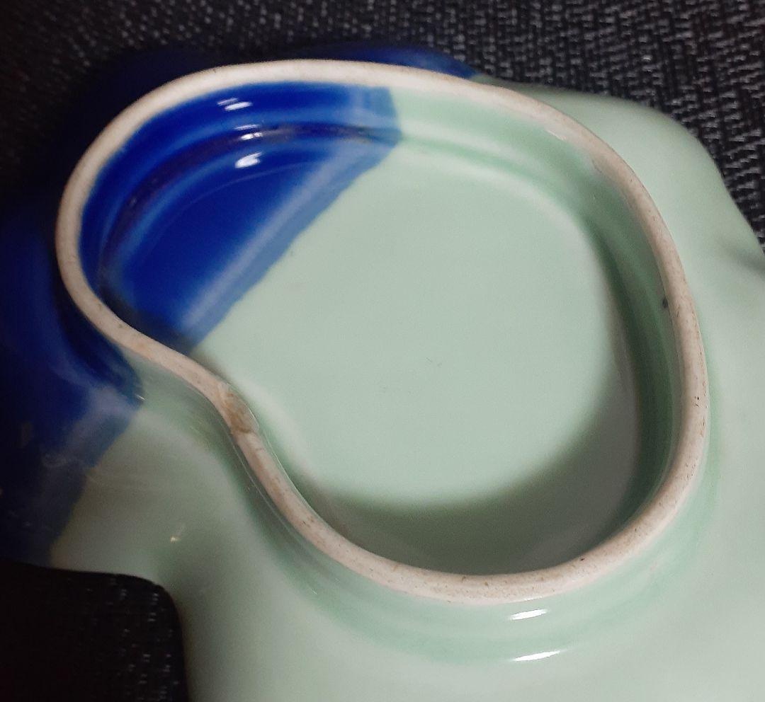 【名品❗️】江戸時代　柿右衛門様式　青磁瑠璃釉　蓮葉形　極細密　鳳凰図　変型皿