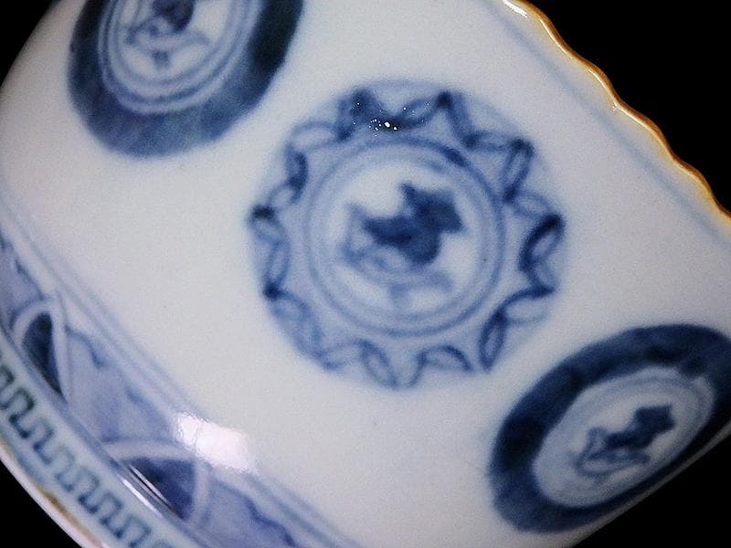 古伊万里　染付　丸紋に赤壁の賦の図　向付　５客　E880AS-fbsp