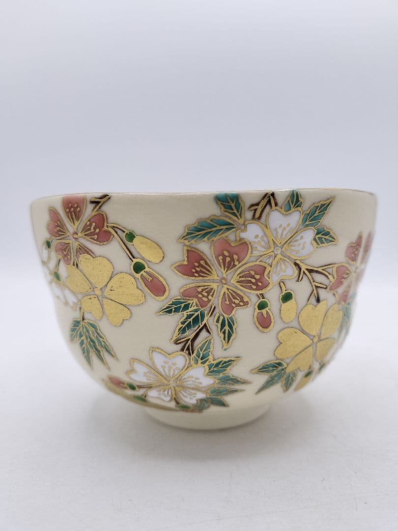 c869【新品・未使用】茶碗 色絵 枝垂桜 中村能久 木箱 茶道具