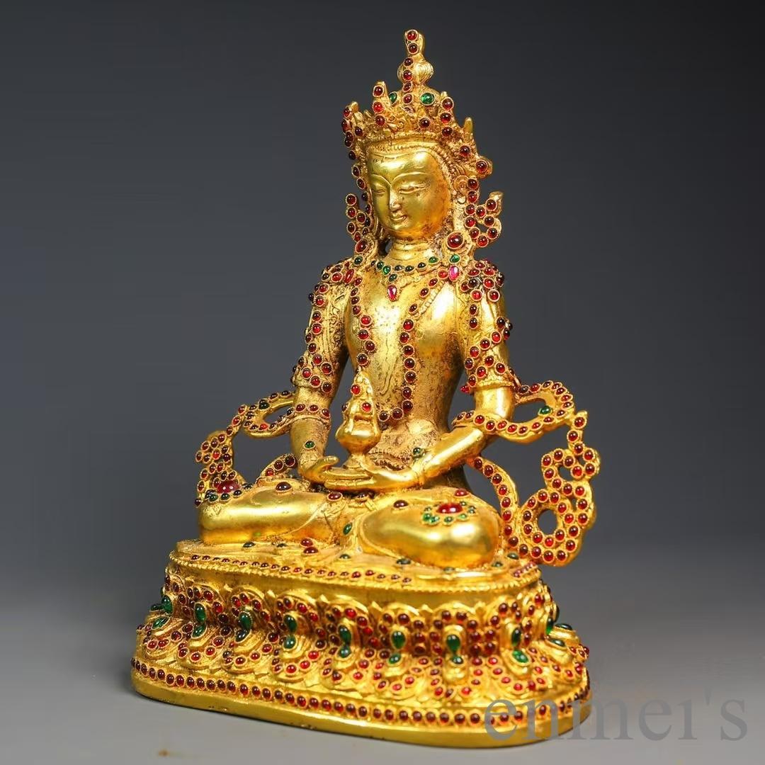 中国古美術 旧蔵 描金 純銅製 多宝嵌仏像 仏具 金属工芸 細工彫刻 仏教古美術
