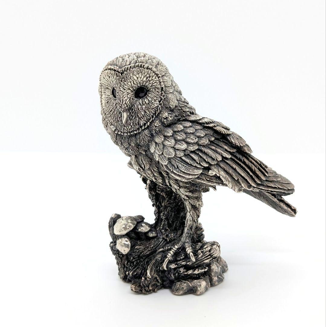 【希少・重量230g】英国 カントリーアーティスト 純銀張り オブジェ フクロウ