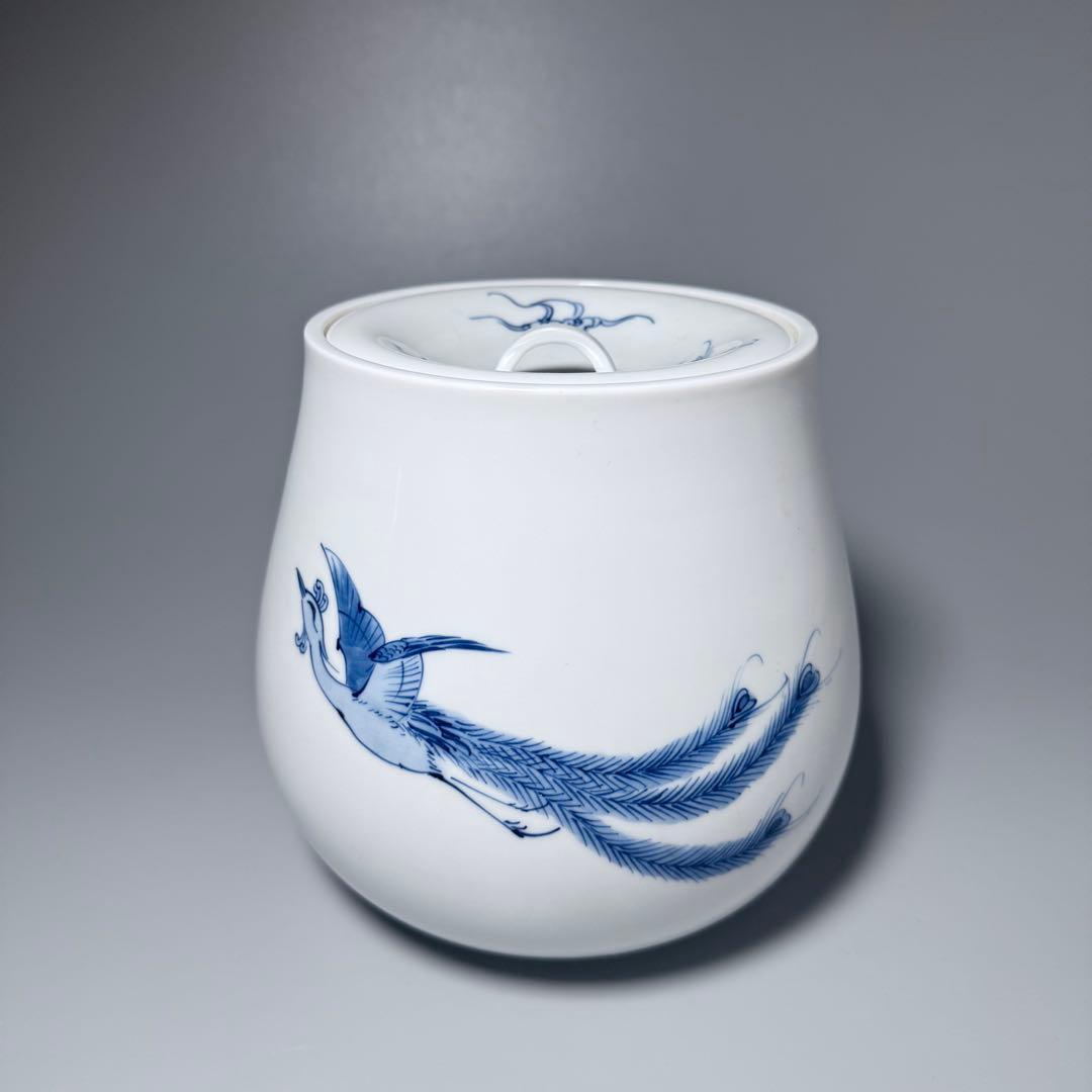 の*り様 佐賀県重要無形文化財指定　中村清六　作　染付鳳凰図水指　共箱　茶道具