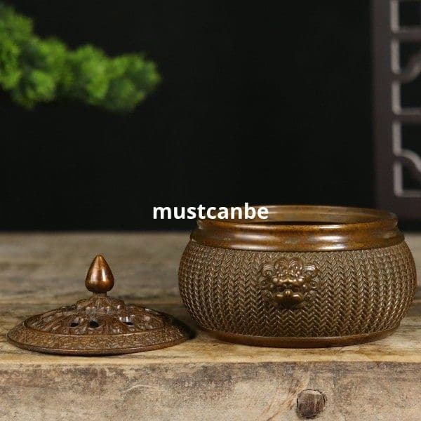 銅器 竹編香薫炉 室内檀香炉 茶道具 香道具 装飾品 工芸品 置物