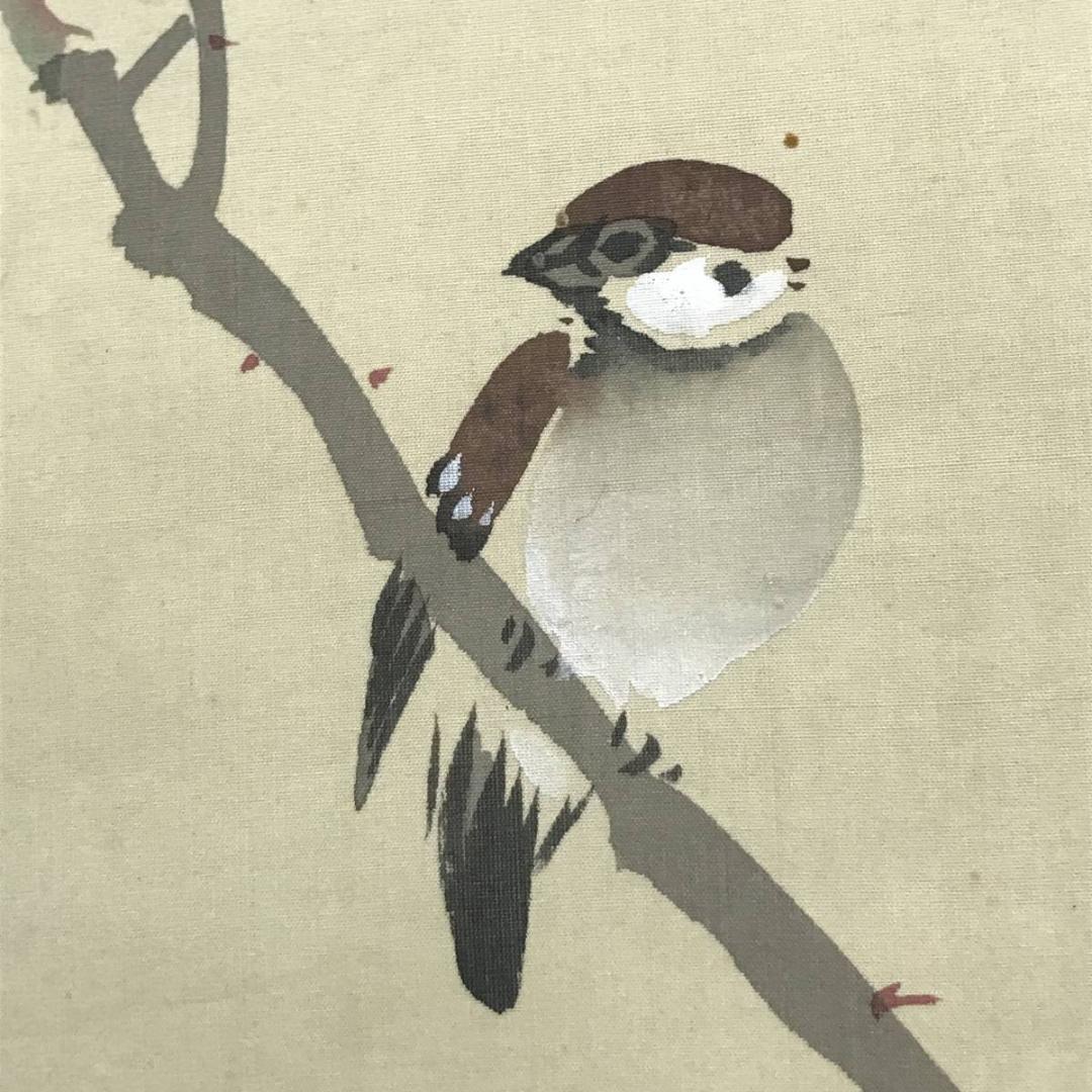 【真作】秀峰/薔薇に雀図/バラ図/雀図/花鳥図/掛軸/名家伝来/AC-772