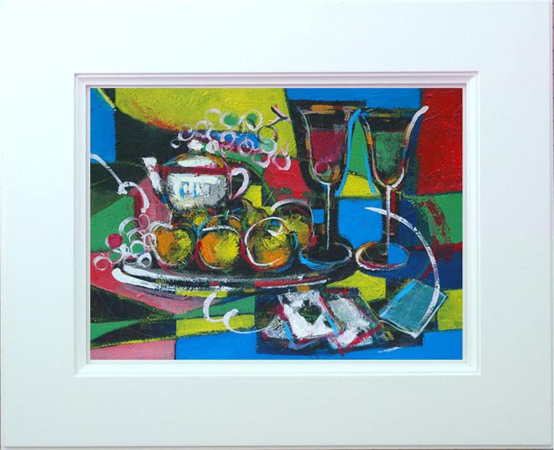 油絵 菅家令子 絵 絵画インテリア 額付(青緑＋金色の枠) uF6-120309