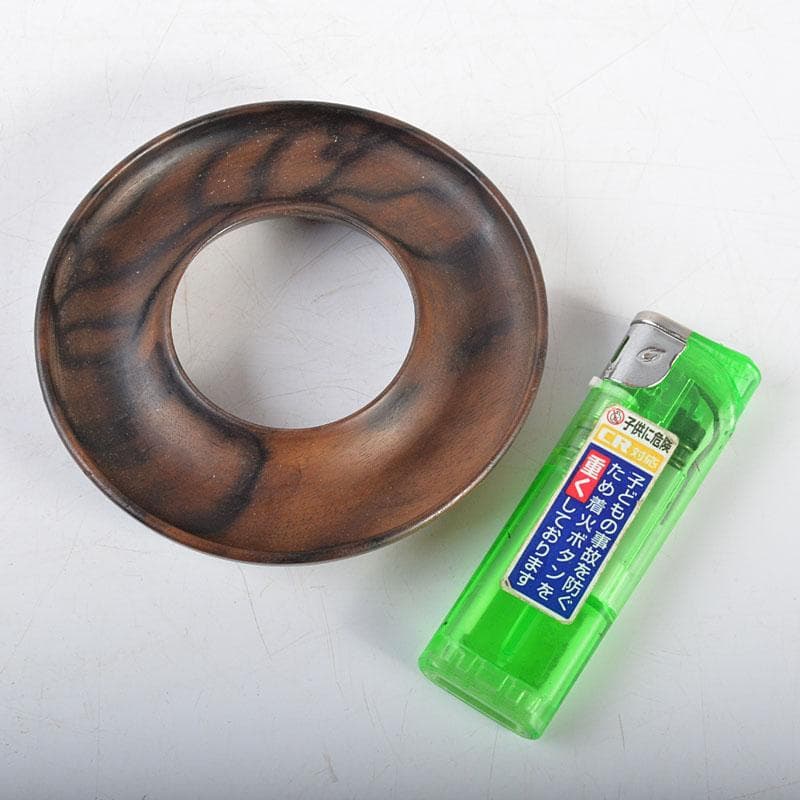 煎茶道具　黒柿製　穴あき茶托　五客　時代箱付　V　R4579