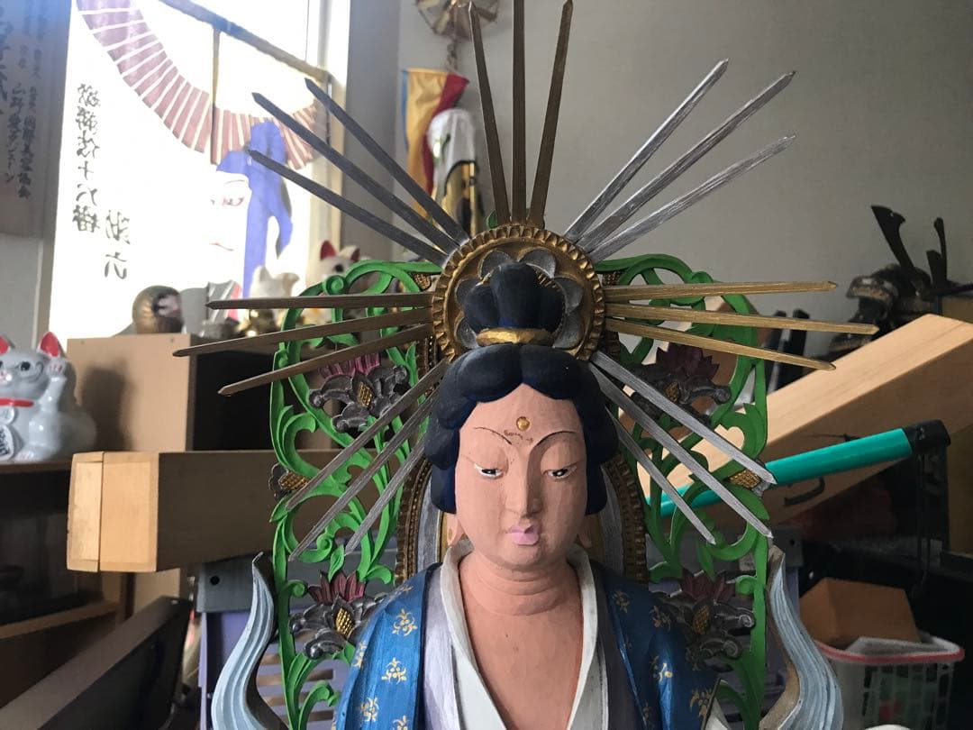 観音像　木彫　彩色仏像　全身　置物